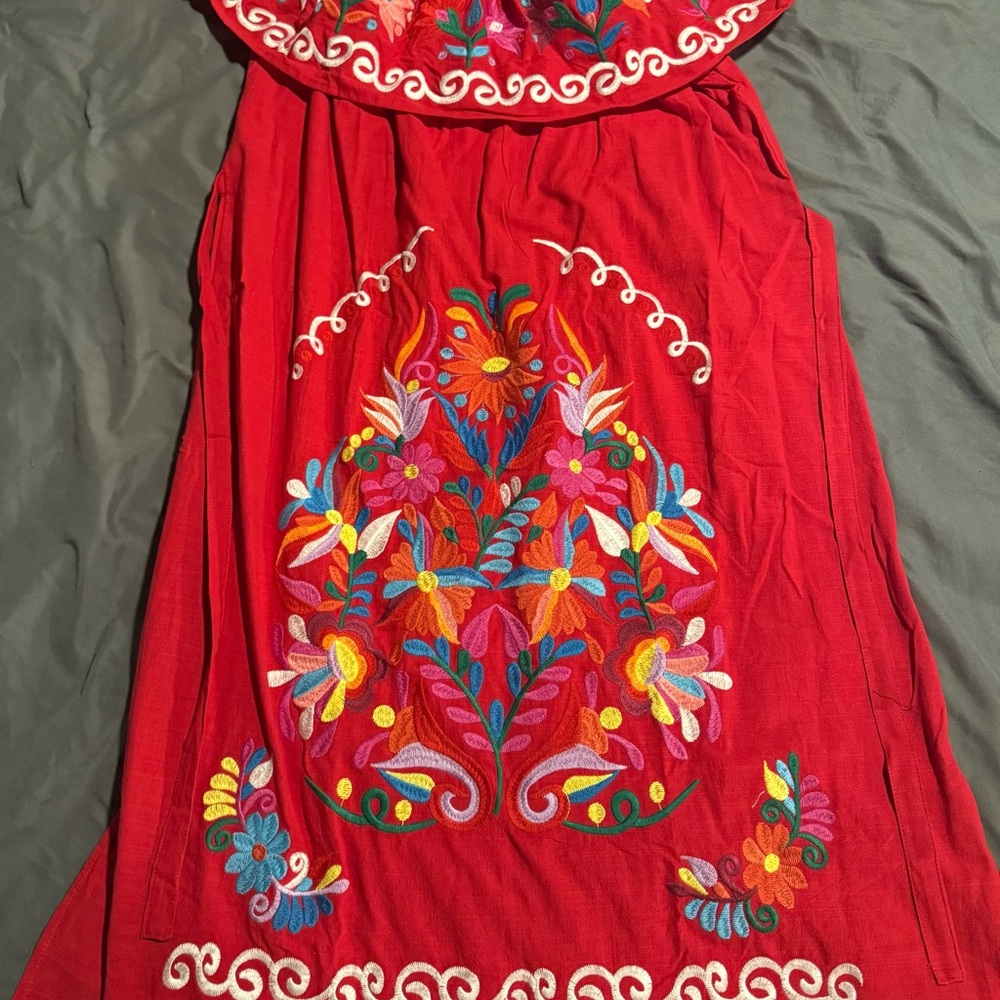 Fiesta Vibrant Red Embroidered Dress